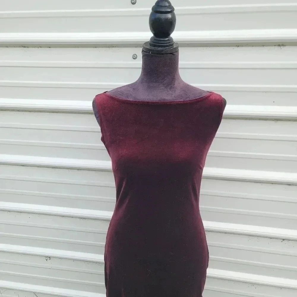 S&G Sac See Girl Soft Velvet Sleveless Burgundy Red Dress Womens Sz S - Picture 5 of 8